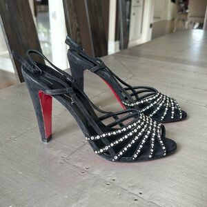 Christian Louboutin vegastrassima black suede rhinestone pump 100mm sz 41
